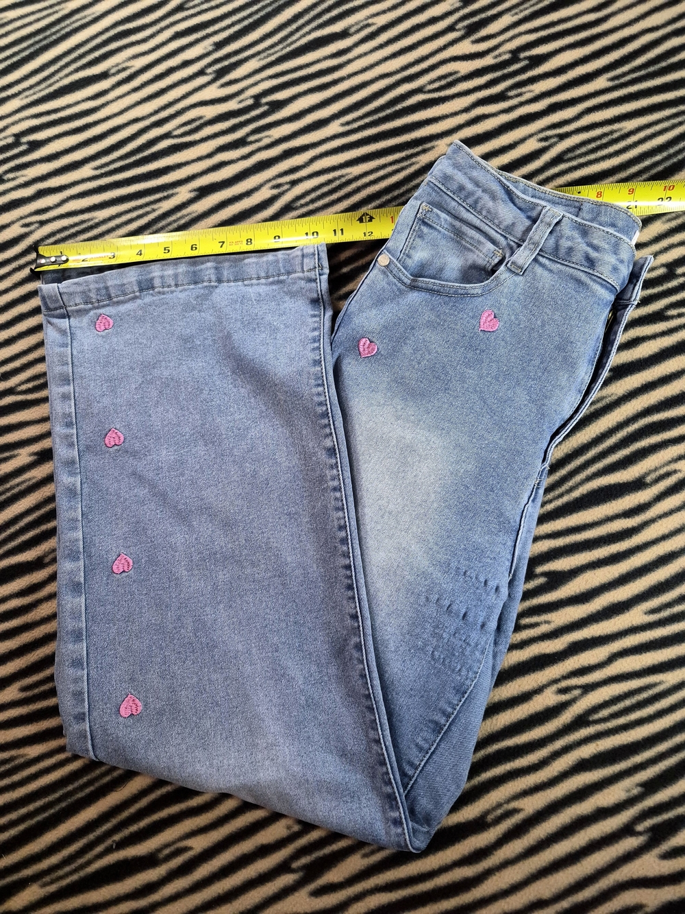 Gold Rose Jeans Wide-Leg Denim Pants with Pink Heart Embroidery Size 15/16